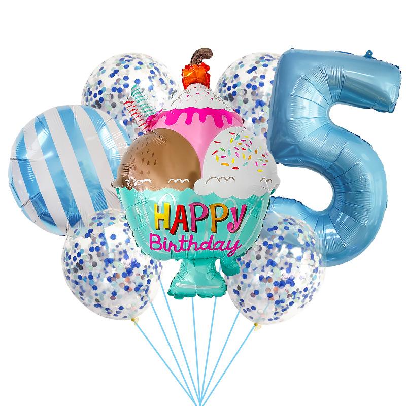 Birthday Ice Cream Candy Balloon Set Birthday Party Aluminum Film Balloon Arrangement Children'S First Year Photo
