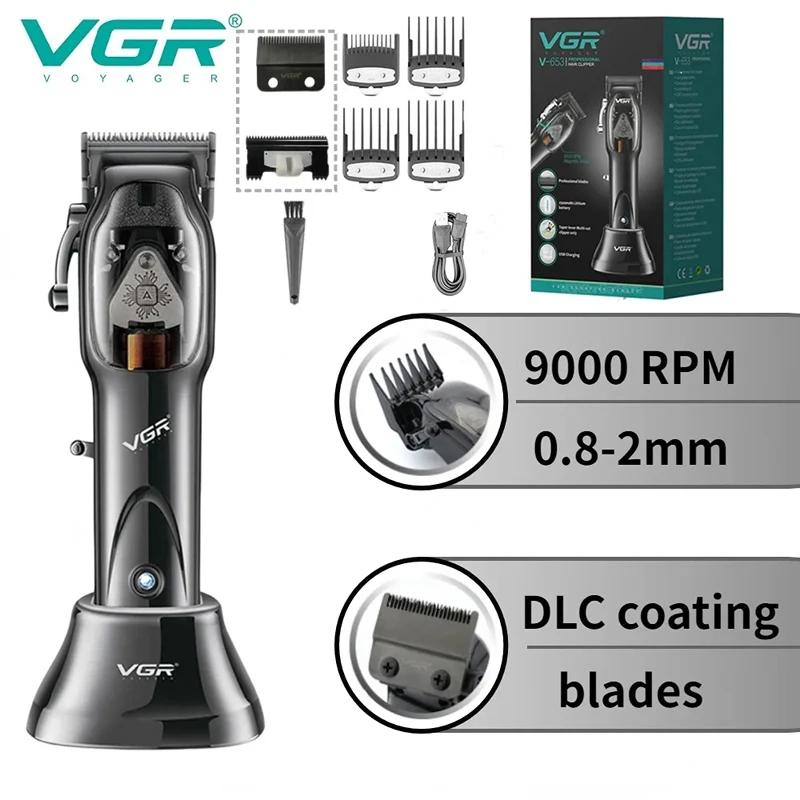 VGR V-653 High-end Professionel Hårklipper med Justerbar Base, Multifunktionel Intelligent LED Digital Display Hår Elektrisk Oliehoved Klipper
