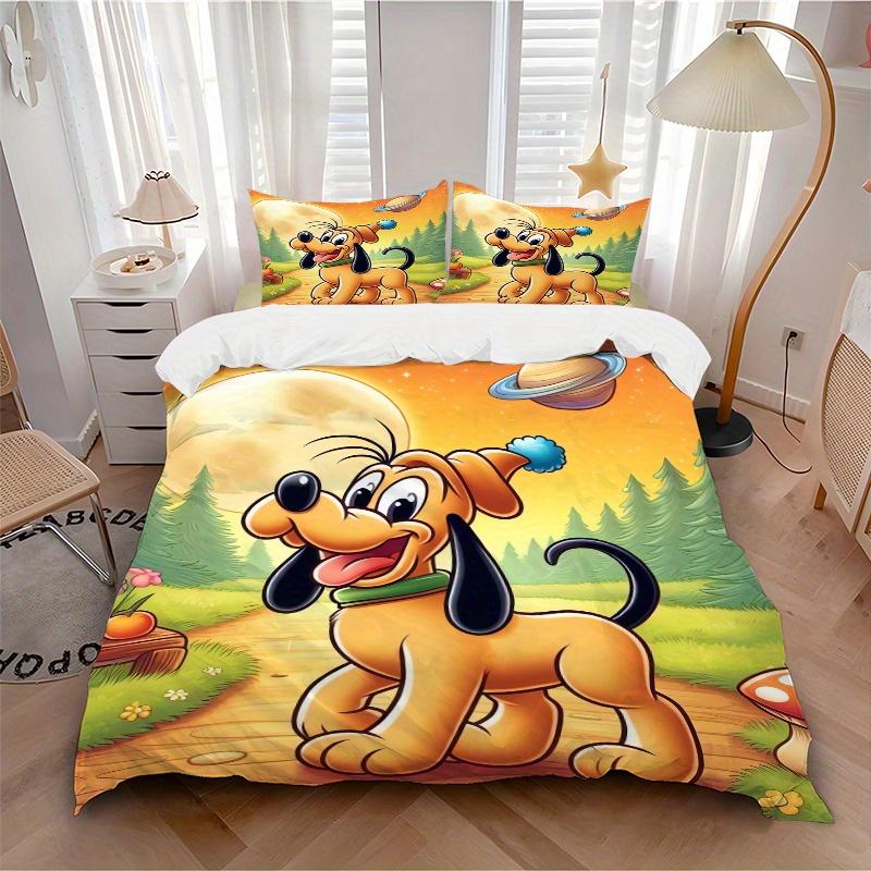 3pcs Cartoon Pluto Printed Duvet Cover Set (1 * Cover+2 * Pillowcase, Without Core), Suitable for Home Bedroom, Guest Room, Dormitory Decoration