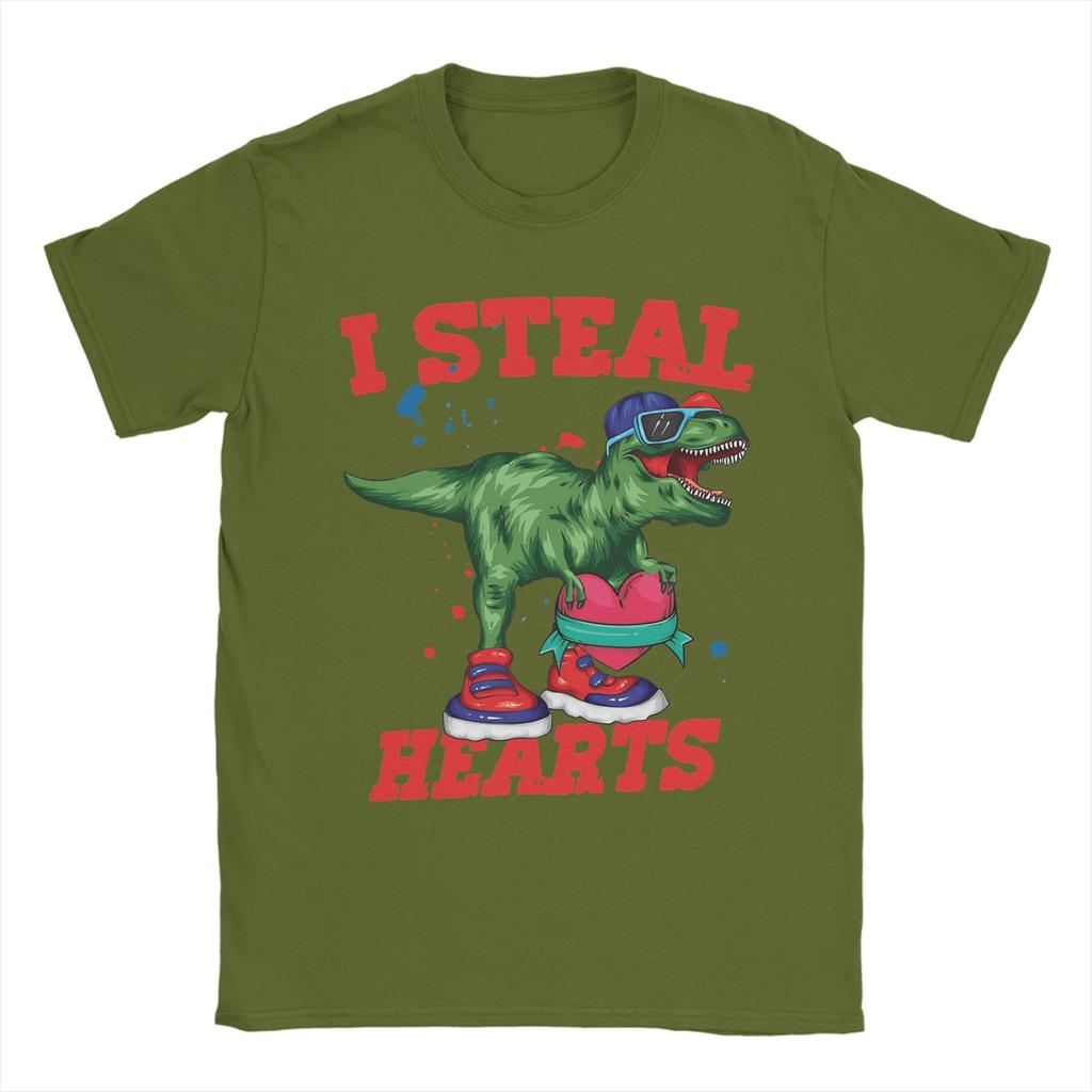 I Steal Hearts Trex Dino Cute Valentines Days T Shirt Unisexs Street Style Cotton TShirts Summer O Neck Hipster Tees Big Size Tops