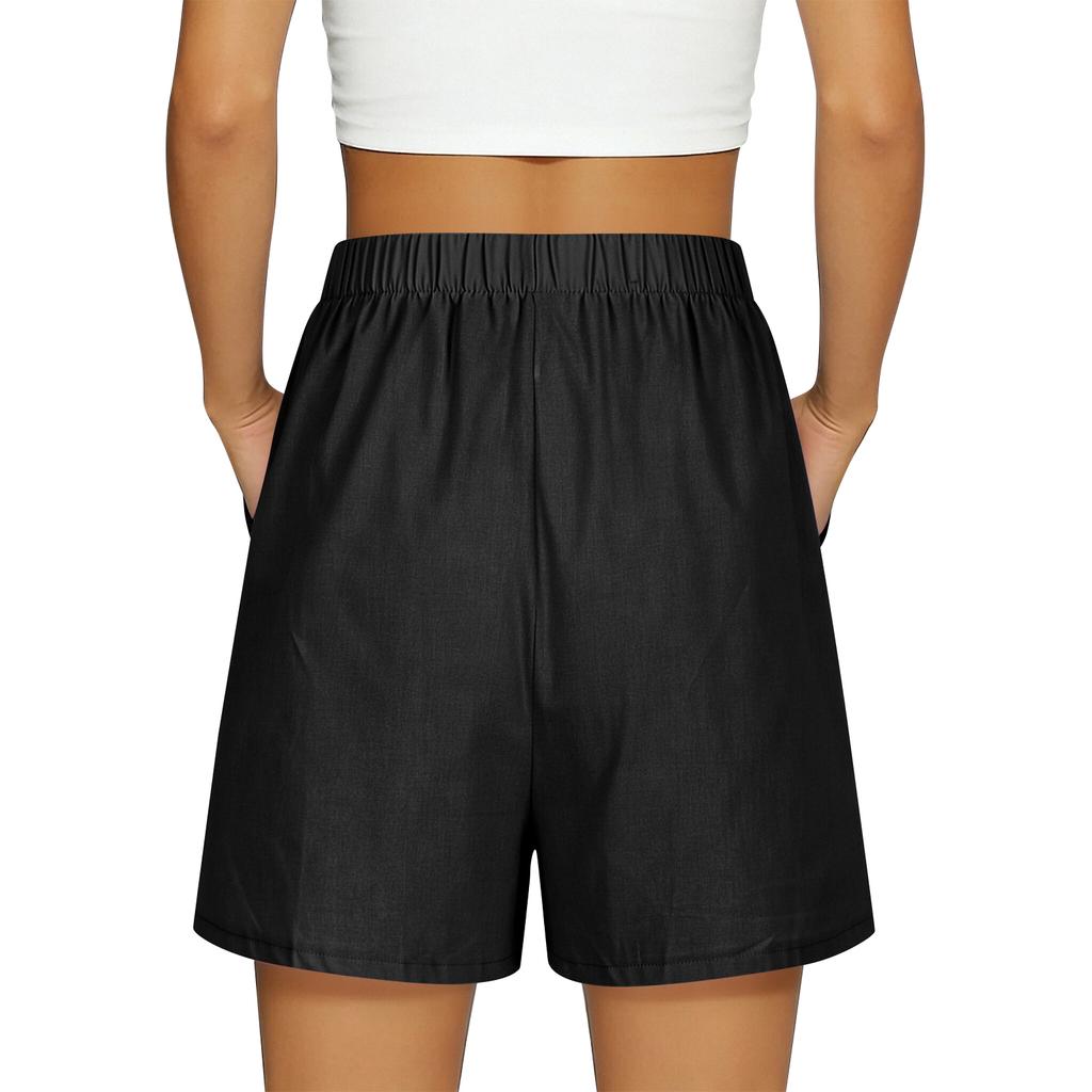 Women Elastic Waist Casual Shorts with Pockets Lightweight Loose Fit Summer Shorts for Outdoor Activities and Daily Wear
