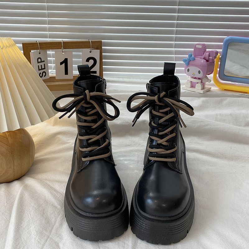 

Массивные женские короткие ботинки на шнуровке Осень Зима Кожаный круглый носок Женские ботильоны Удобные Высокое качество Пу 39 Ботильоны 37