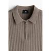 H M sliM Fit Rib Knit Polo sHirt Dark Beige