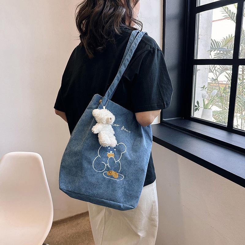 Women's bag corduroy new shoulder bag fashionable sweet handbag bucket bag