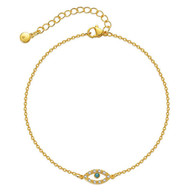 

Copper-plated 18K real gold hollow eye anklet, design turquoise anklet set with zircon anklet. 18K