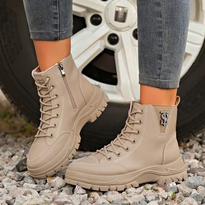 Women's Shoes 2024 High Quality Lace Up Women's Boots Spring Autumn Round Toe Solid Short Barrel Chunky Heels Fashion Boots