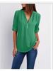 Loose Fit Women's Chiffon Shirt with Long Sleeves and V-neck Adjustable Zipper Plus Size