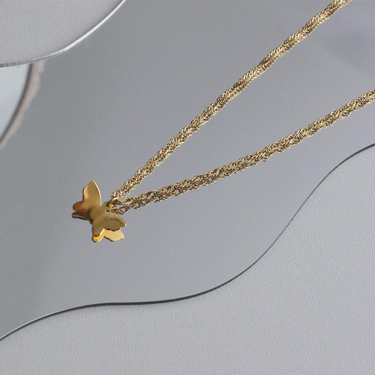 Butterfly Pendant Necklace, Gold-Plated Stainless Steel Clavicle Chain, Women's DIY Jewelry