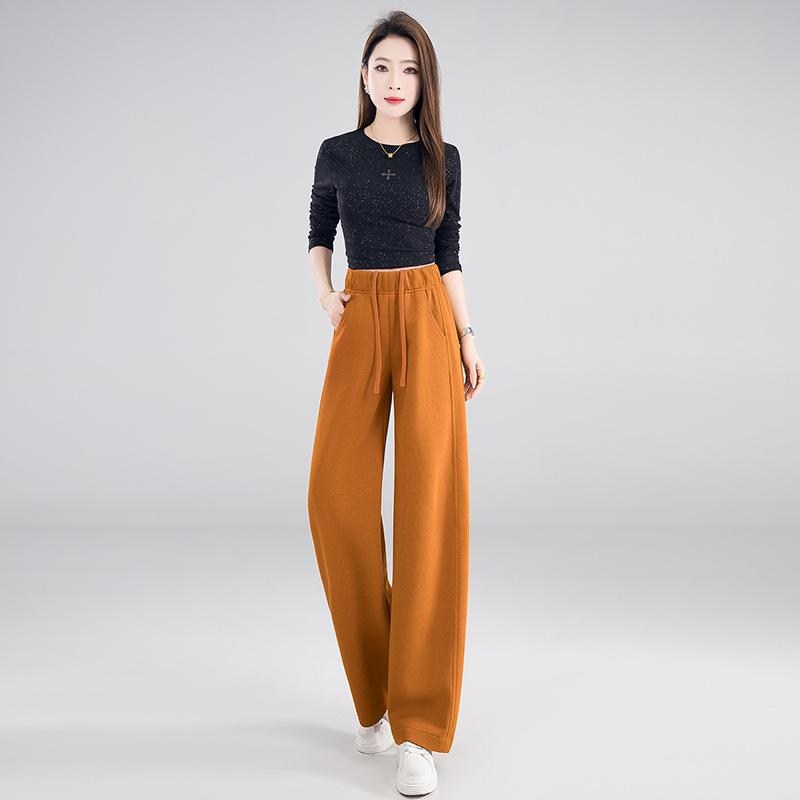 Women's Stylish Elastic Waist Wide-Leg Pants - Spring/Autumn 2026 Lace-Up Casual Drape