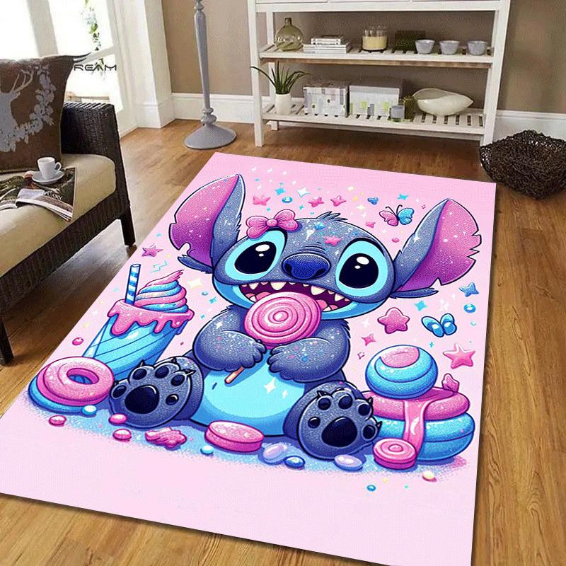 1pc Cute Stitch Pattern Area Rug Soft Flannel Floor Mat for Living Room,Office,Bedroom and Carpet,Sofa Coffee Table Floor Mat