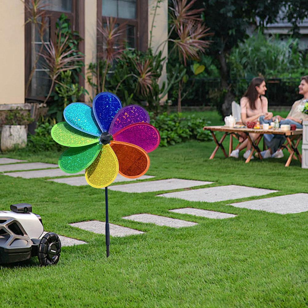 Flower Wind Spinner Colorful Rainbow Garden Windmill for Garden Yard Party Outdoor Decor