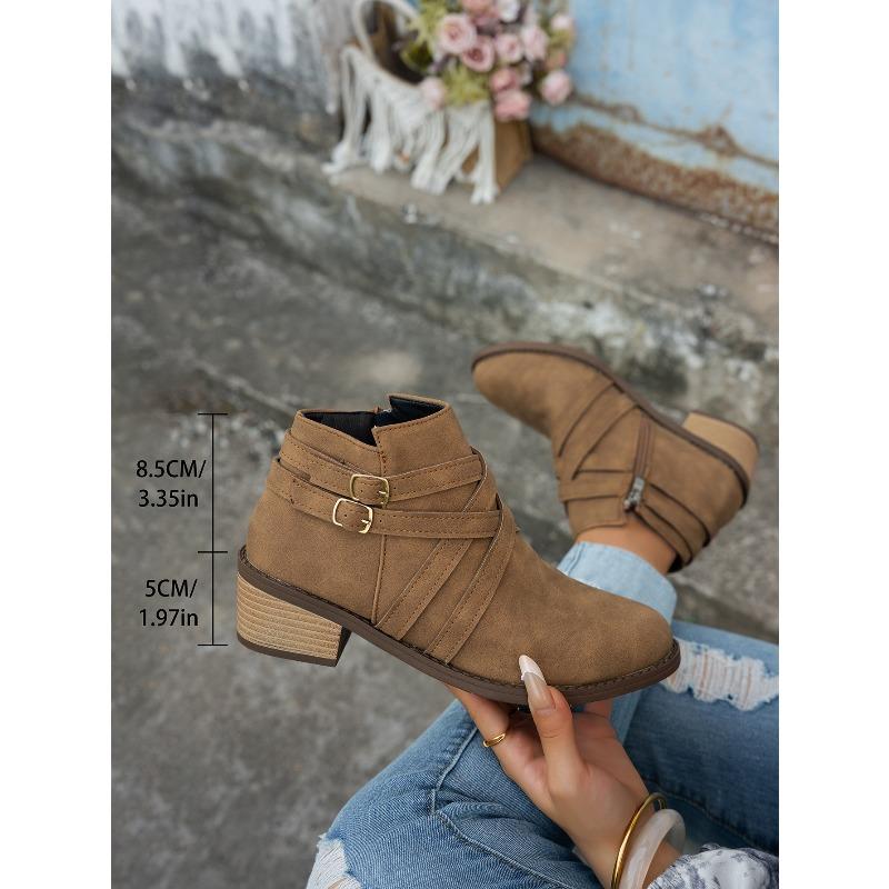 Pointed Toe Woven Martin Boots Women's Winter 2025 New Thick Heel Vintage Side Zipper Plus Size Booties