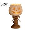Distressed Resin Pumpkin Ornaments Rustic White Tealight Candle Holder Set, Farmhouse Halloween Tea Light Decorative Lanterns for Autumn Holders