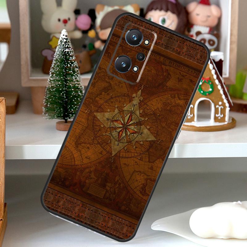 World Map Compass Nautical For OPPO Realme C55 C35 C33 C31 C30 C25 C21Y C11 GT Neo 5 3T 2T Realme 10 9 11 Pro Plus Case
