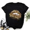 Leopard Love Heart Print Women Fashion T Shirt Black Female Short Sleeve Graphic Tops Women Sleeved Harajuk Streetwear Casual