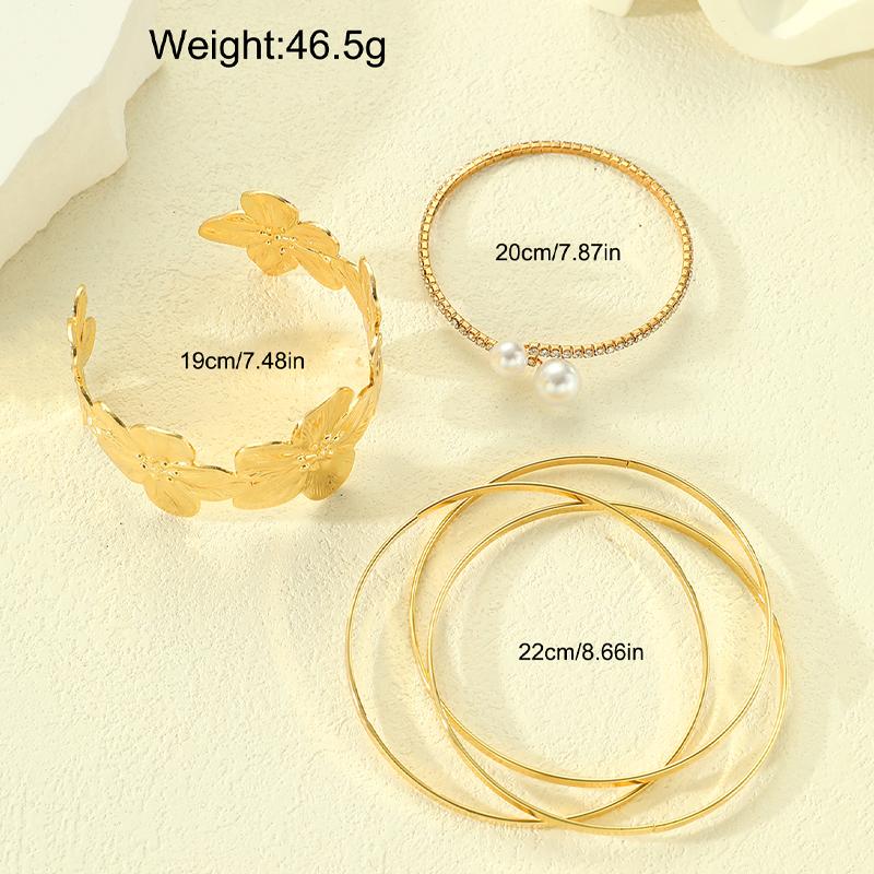 3er Set Boho Blume Perle Zirkon Anhänger Armreif Set für Damen Mode Elegant Minimalistisch Gedreht Breit Armbänder Feiertags Alltags Schmuck