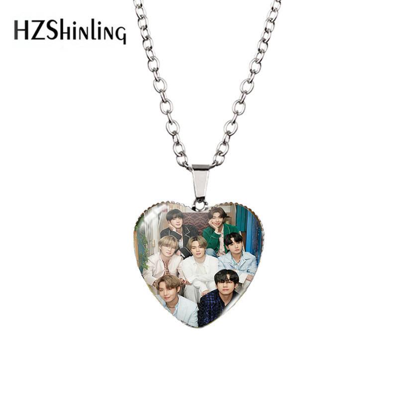 Stunning Heart-shaped Bts Necklace With Colorful Gemstones For Fashion Enthusiasts