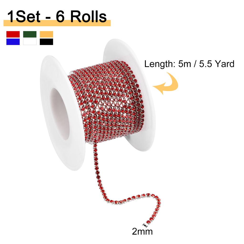 6Roll 33Yards 2MM Crystal Rhinestone Close Chain Trim, Sew On Crystal Rhinestone Chain Trim for Sewing Crafts Party Decoration