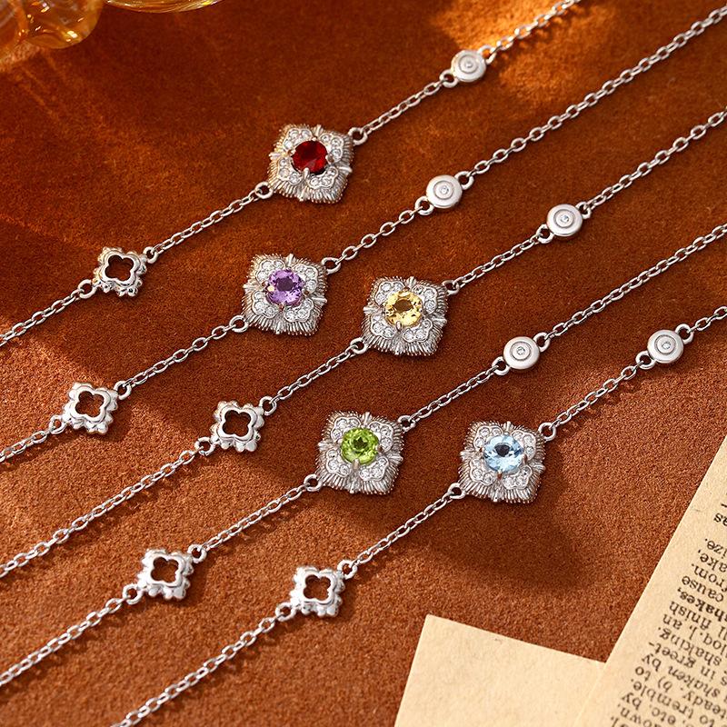 Natural stone jewelry s925 sterling silver bracelet women's retro court carving gold craftsmanship does not fade accessories women's fashion gifts