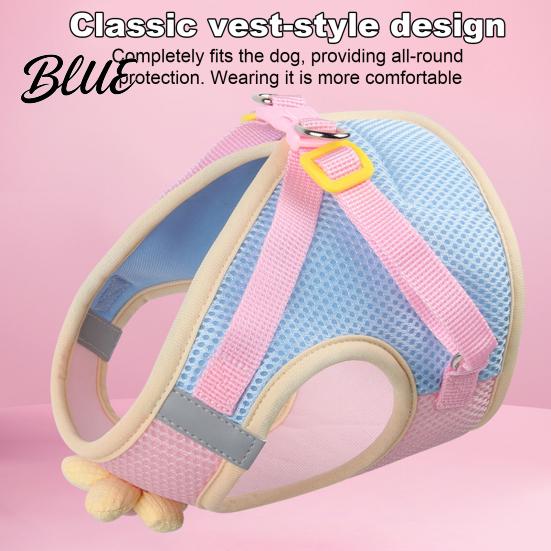 Adjustable Pet Walking Harness Small Dog and 59" Leash Set Breathable Mesh Puppy Vest with Durable Metal Clip 3D Flower Decor for Dogs Cats Outdoor