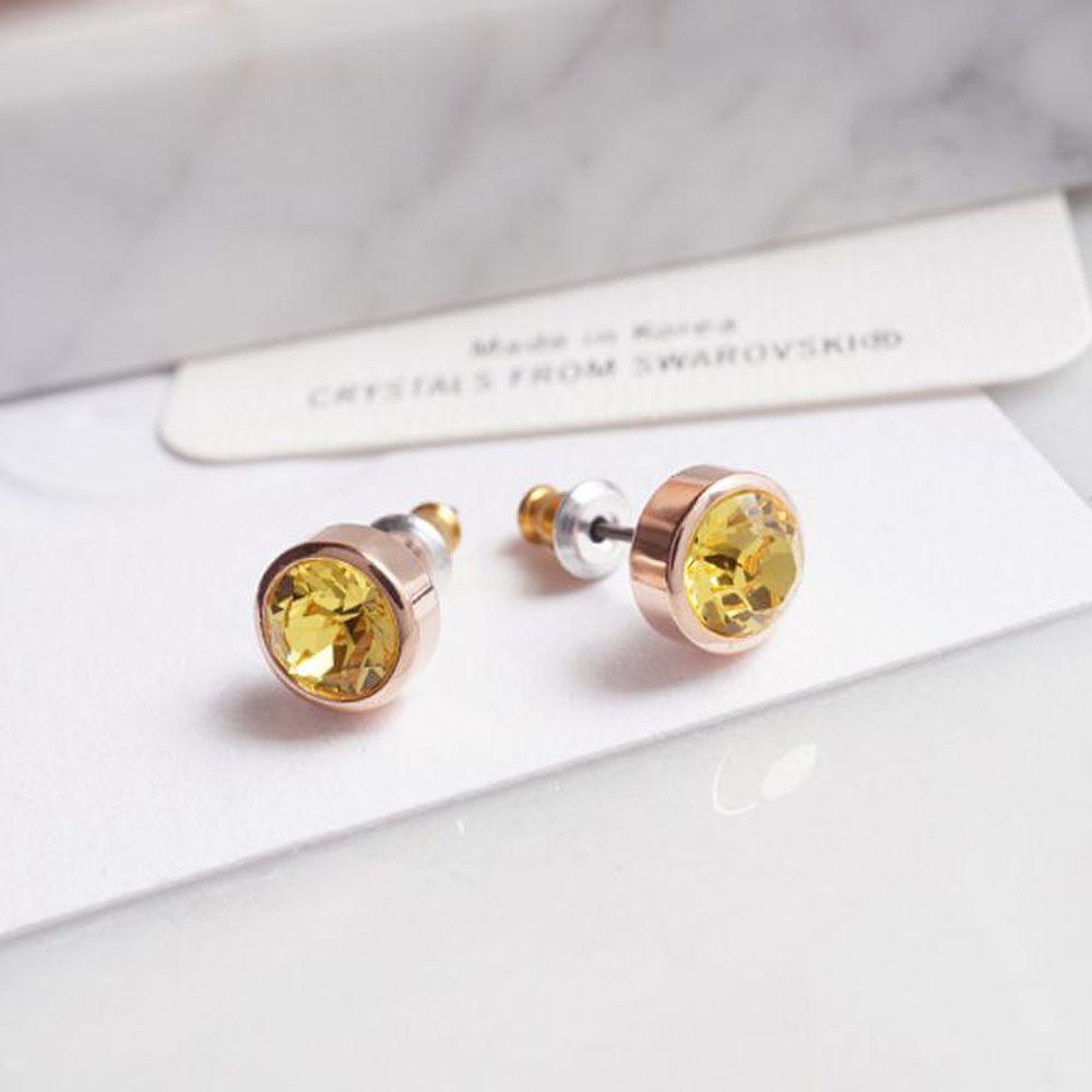 E527 Light Topaz 6mm Crystal Rose Gold Earrings