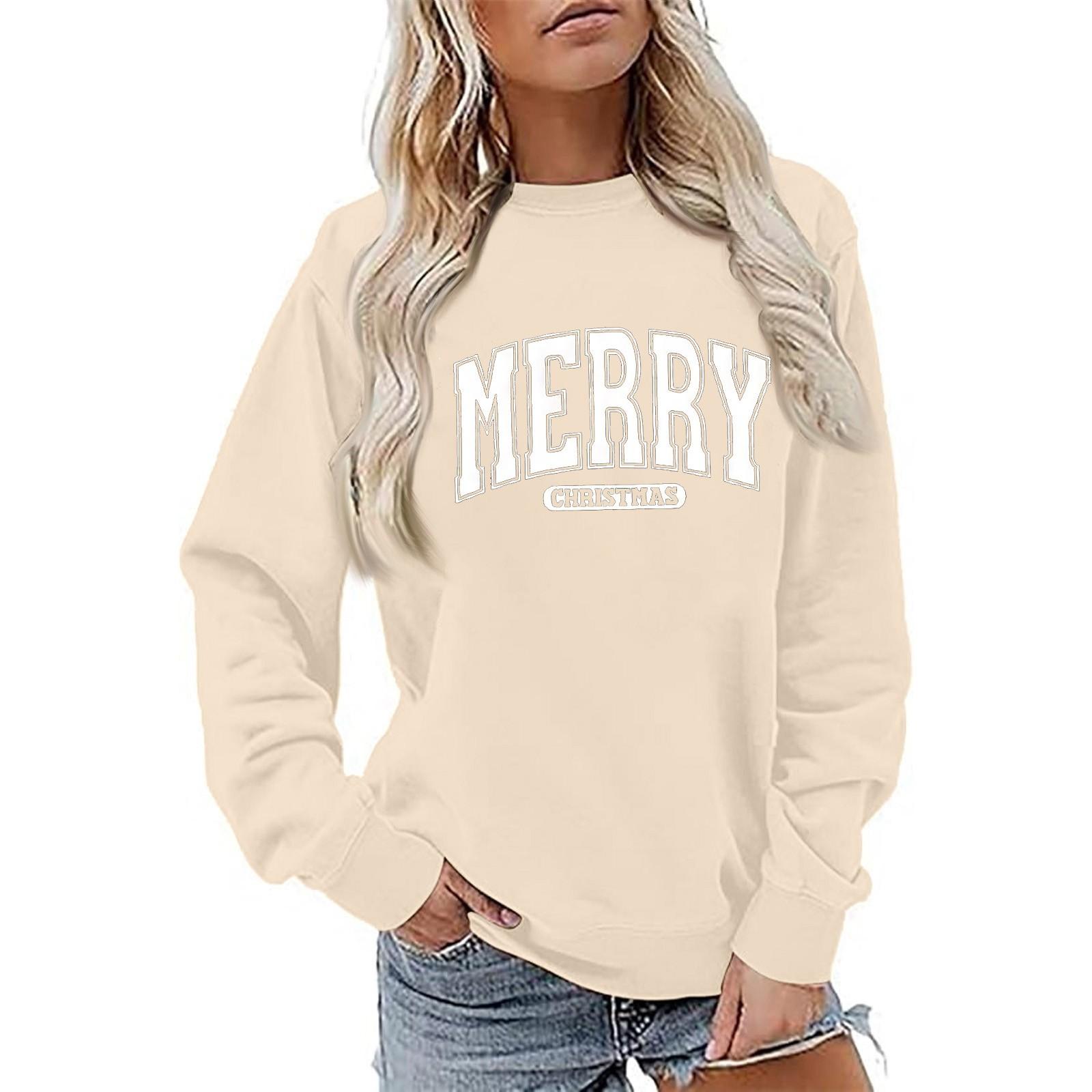

Women s Fashion Long Sleeve Christmas Printed Round Neck Loose Pullover Sweater Top L