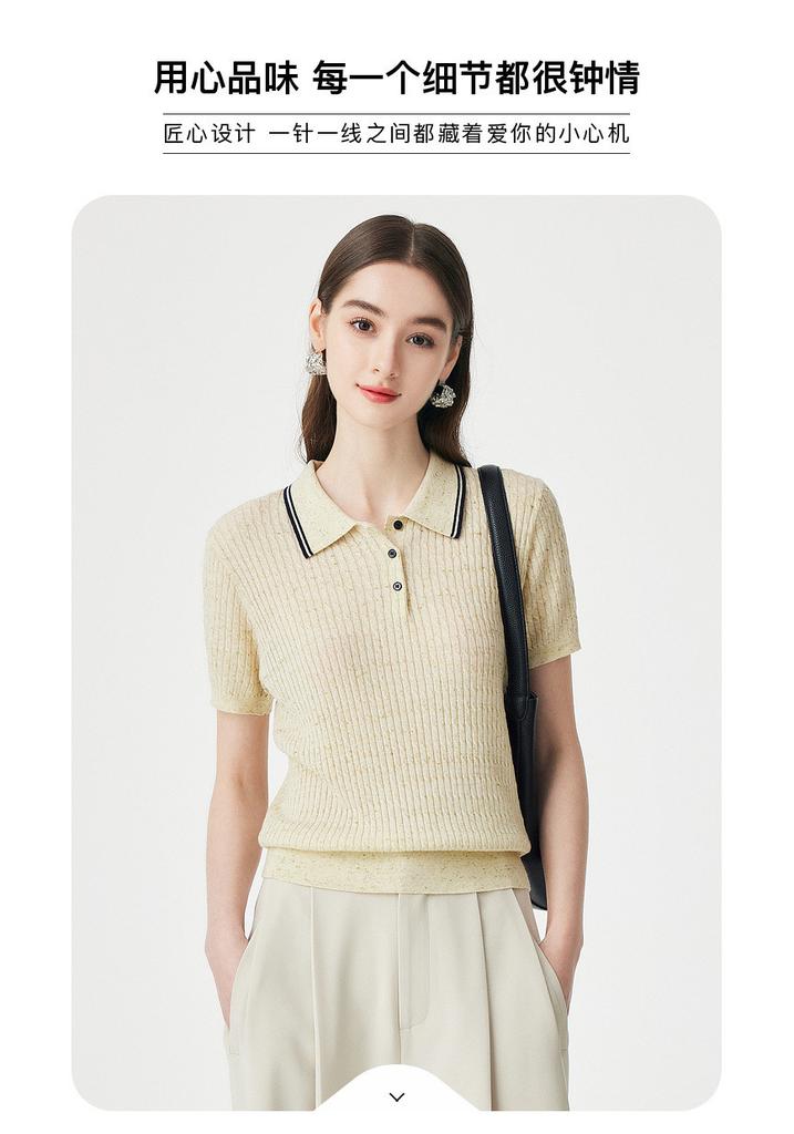 Fashion Color Dot Design: Summer Collar, Age Reducing, Soft, Skin Friendly, Multi Colored Knitted Short Sleeve Sweater with Wool for Women
