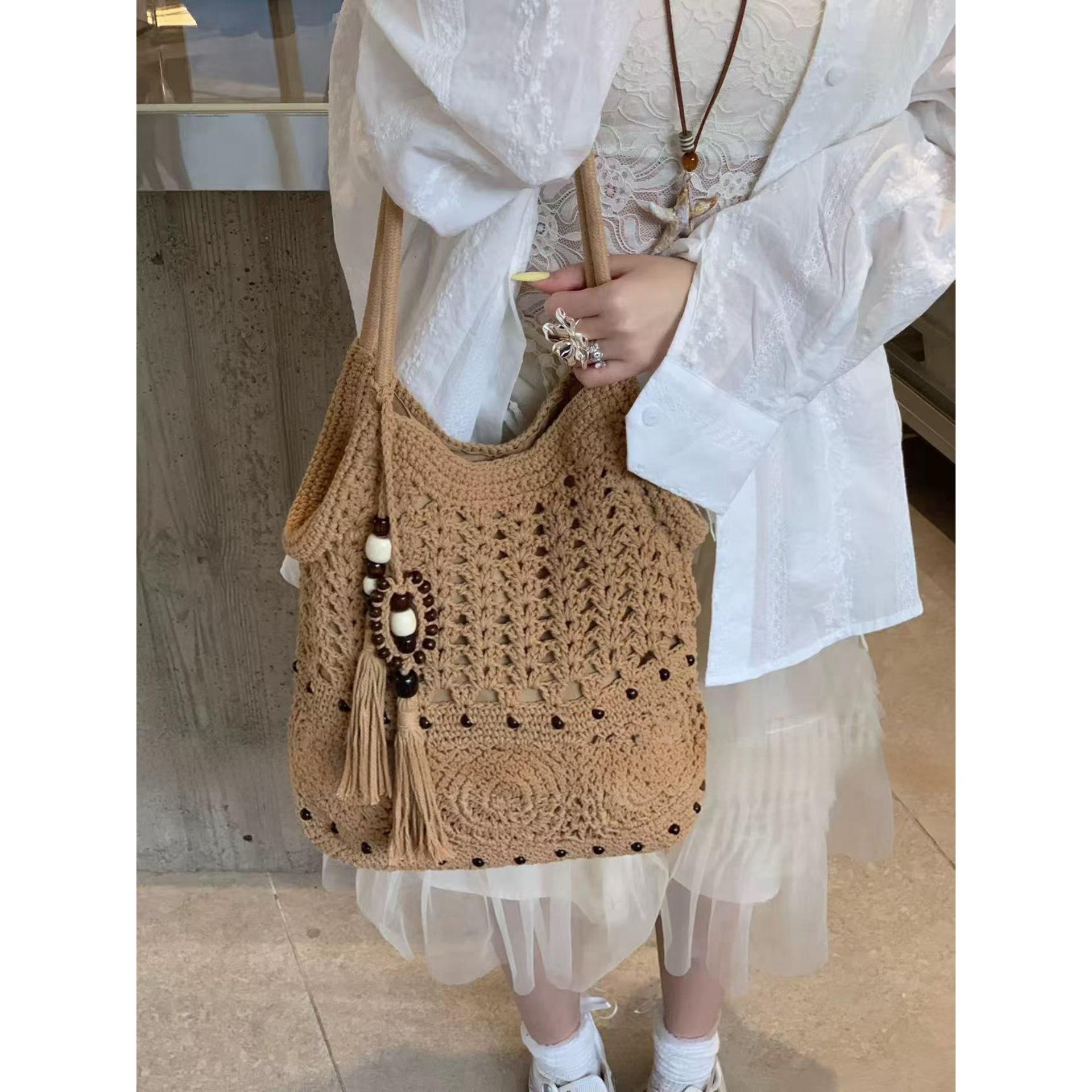 

Artistic Woven Bag - Women s Beach Vacation Single-shoulder Underarm Tote Bag for Casual Beach Use хаки