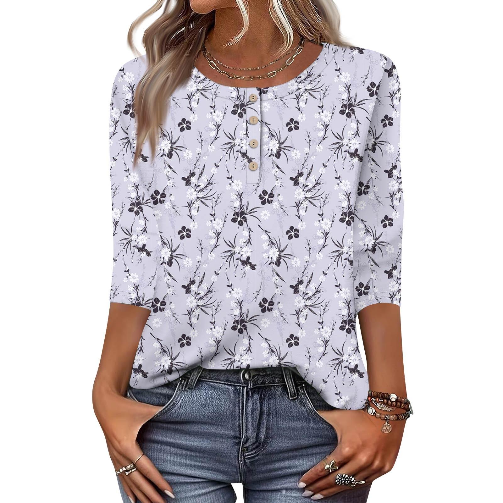 

Женская повседневная модная футболка с принтом, круглым вырезом, топ с семью рукавами XXL фиолетовый