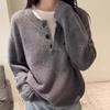 Women's Half-Zip Pure Wool Knit Sweater – Loose Two-Piece Design for Autumn/Winter