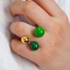 Exquisite Stainless Steel Open Ring Geometric Spherical Colorful Enamel Adjustable Ring Gold Plated Pearl Ring Festive Occasion
