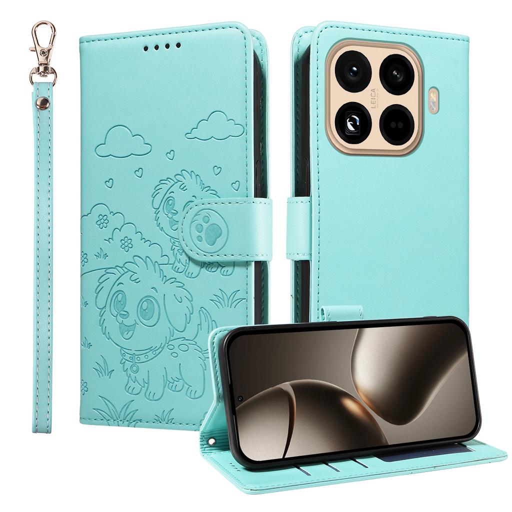For Xiaomi 15T Pro Case RFID Blocking Imprinted Dog Pattern PU Leather Phone Cover with Wrist Strap