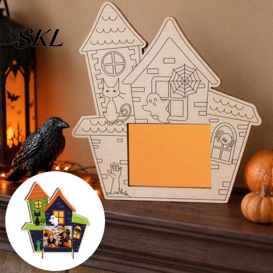 Pumpkin Diy Photo Frame DIY Frame, Wooden Halloween Picture for Kids Crafts, Creative Collage Unfinished Hollow Decor Party Tabletop Display
