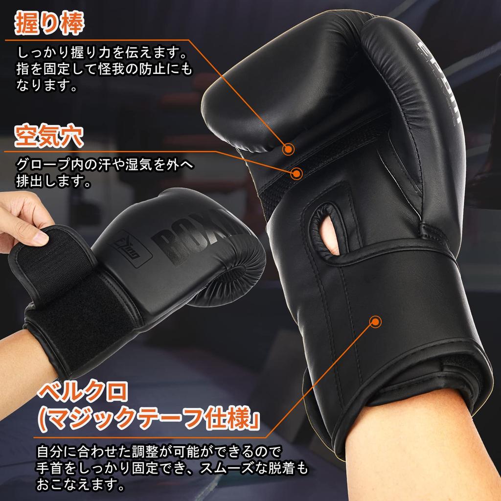 FIVING Boxing Gloves Kickboxing Training Gloves for Adults and Men (10OZ, Black)