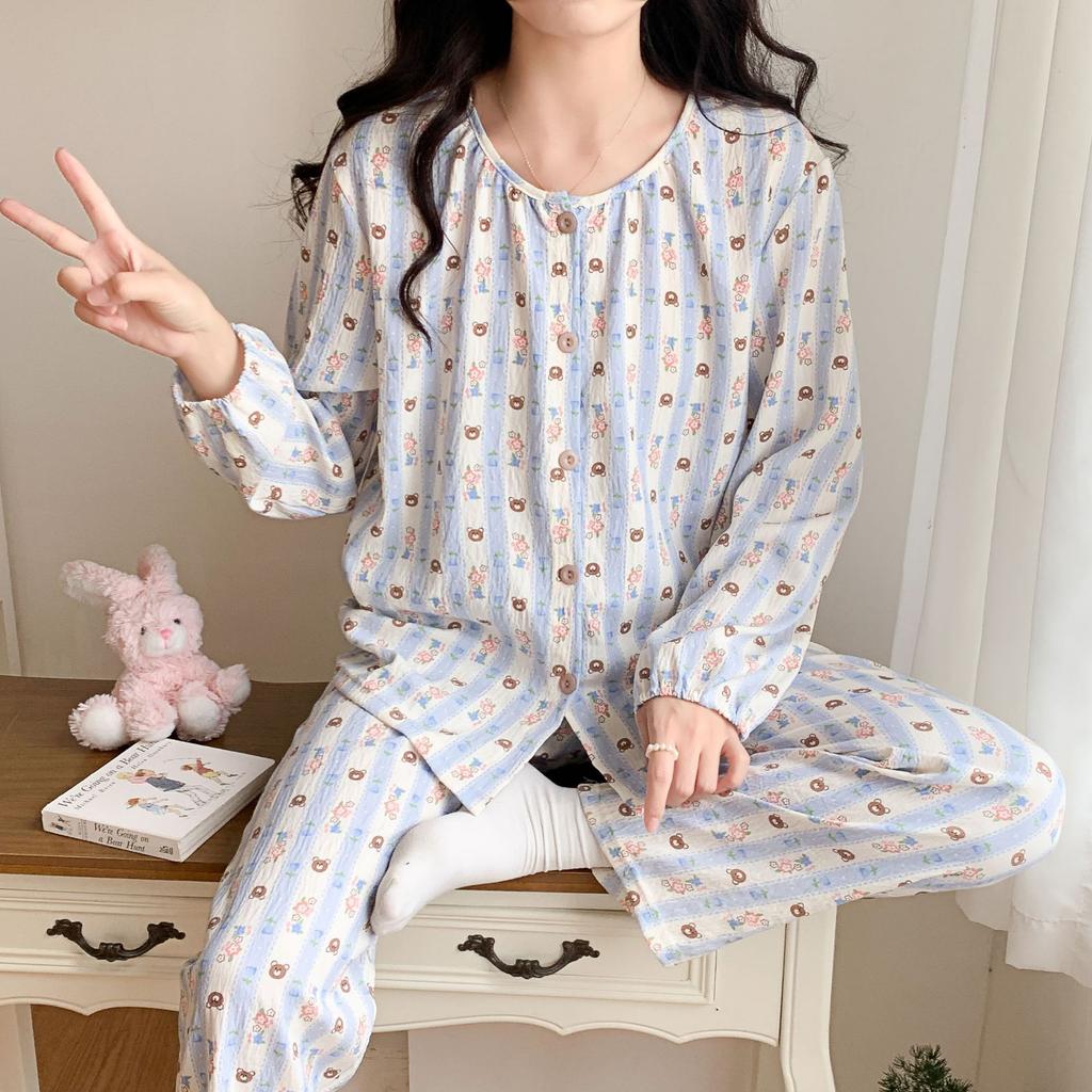 Neuer Pyjama Loungewear Set Damen Frühling und Herbst Wolken Baumwolle Dopamin Langarm Locker Süß Niedlich Loungewear Set