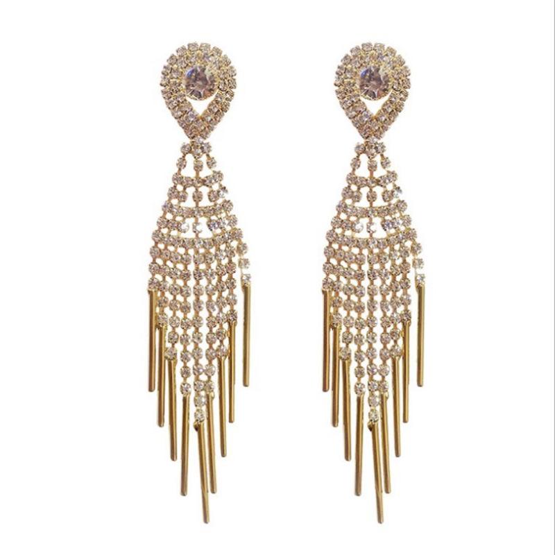 Korean Style Exaggerated Women Girls Shiny Rhinestone Earrings Luxury High Quality Big Crystal Ear Rings Decoration Lady Jewelry