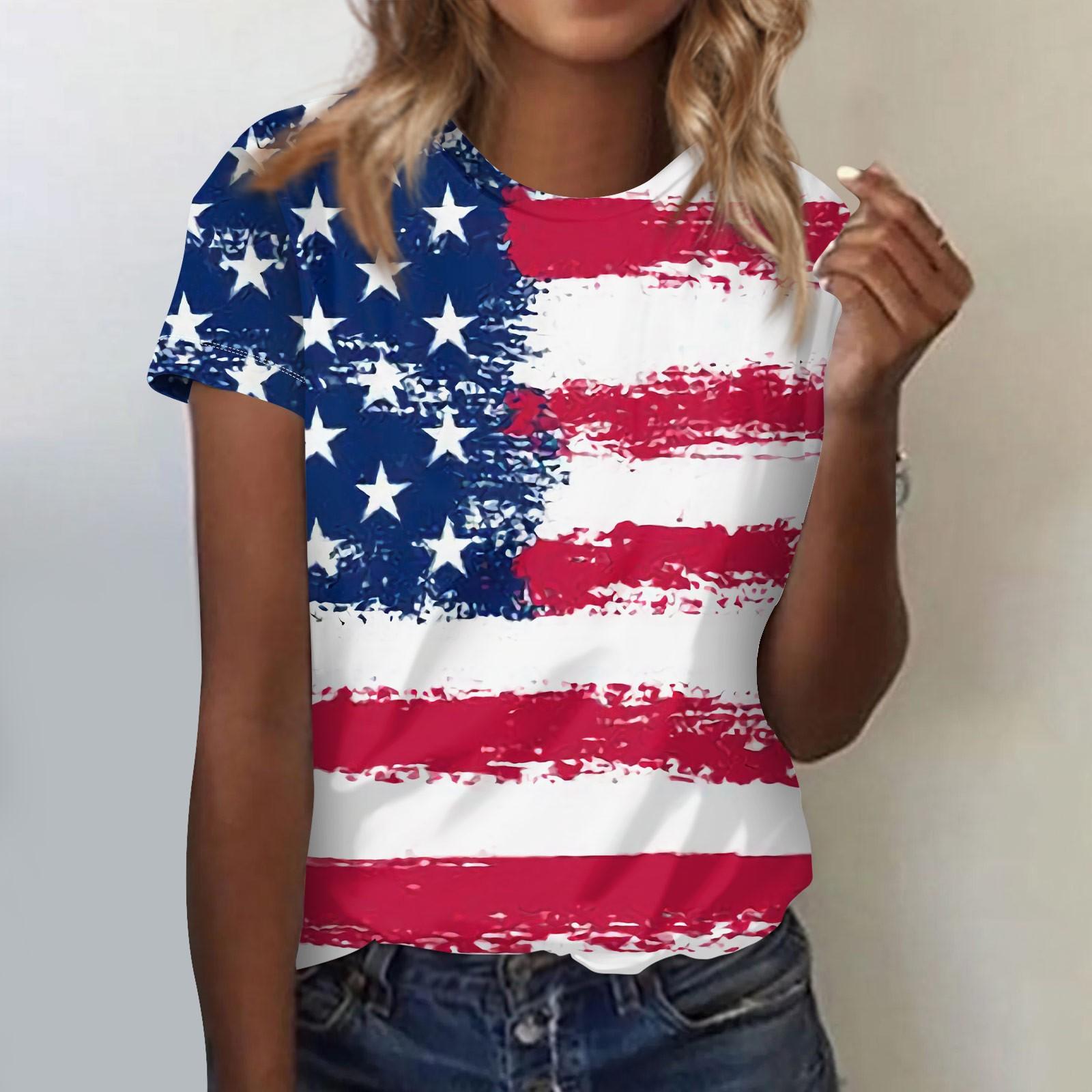 

Женский повседневный топ с короткими рукавами и принтом «День независимости» L синий