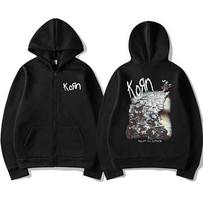 Korn Rocková kapela Mikina se zipem Pro muže a ženy Ležérní Trendy bunda se zipem Volná Vintage bunda s grafikou Ftl 25 Klasická