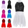 Girls Lyrical Dance Costume Sparkle Rhinestones Keyhole Back Irregular Chiffon Hem Skating Dress