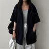 Women's Hooded Short Sleeve Cardigan Loose Fit Lazy Style Zip Up Jacket Casual Sweatshirt Top