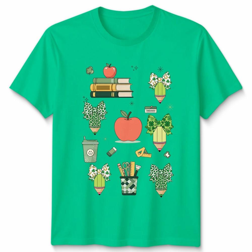 Unisex Tshirt St PatrickS Day Teacher Shamrock Bow Design Unisexs Unisexs Tee S