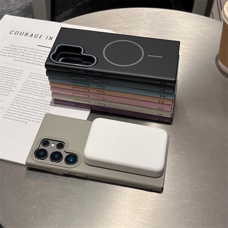 Ultra Thin Matte Magsafe Phone Case for Samsung Galaxy S25 S24 S23 Ultra Plus Contrast Color Lens Shockproof Magnetic PC Cover