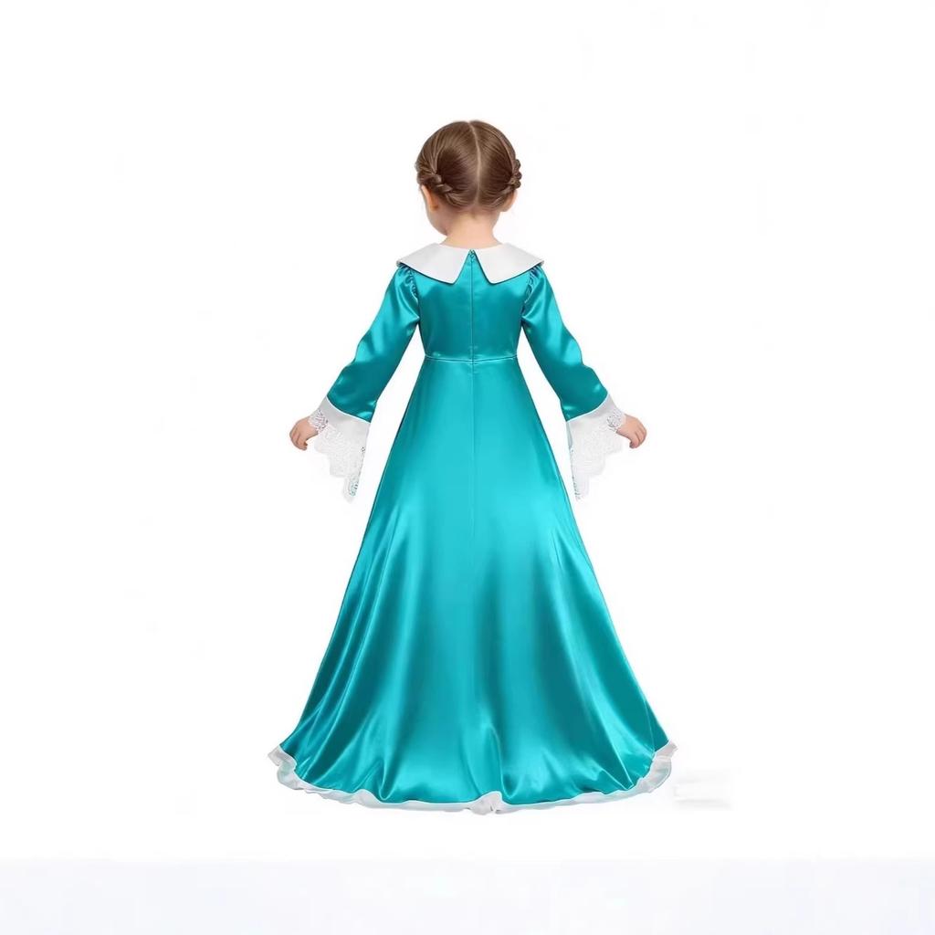 Rosalina Green Satin Court Long Dress for Mario Cosplay
