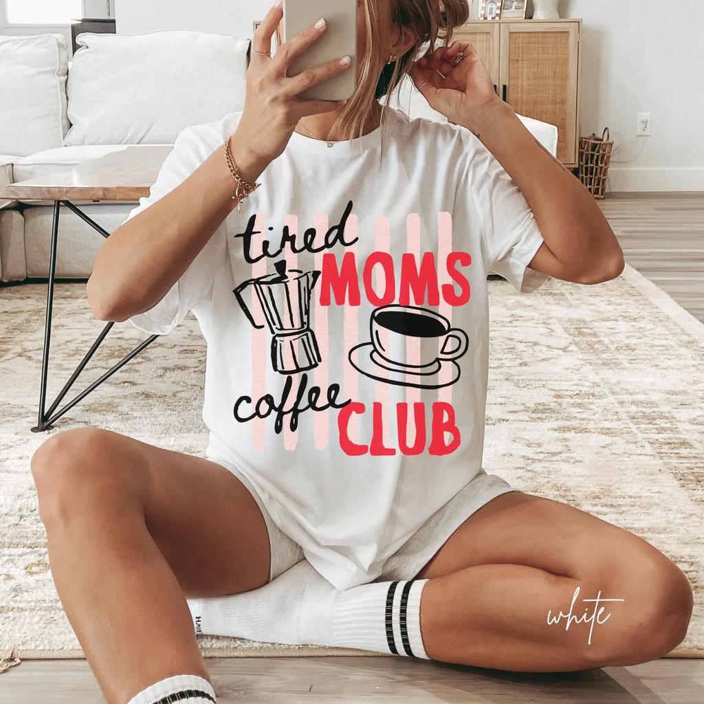 Plus Size Summer Womens Tired Moms Coffee Club TShirt Cotton Breathable Stylish Versatile Street Style Oversized
