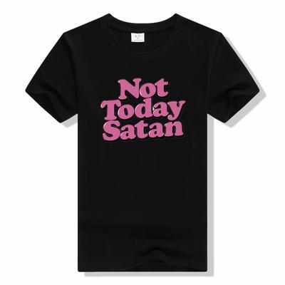 Nicht heute Satan Aufdruck Damen T-Shirt Kurzarm O-Ausschnitt Lockeres T-Shirt Sommer Rundhals Baumwoll-Teeshirt Unisex