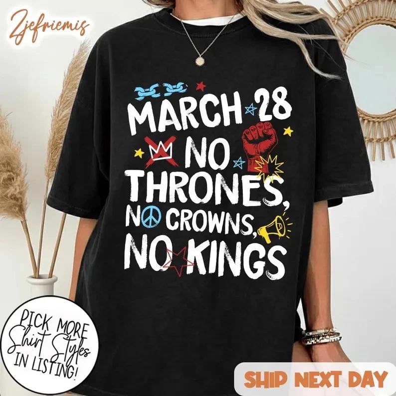 No Kings In America Shirt March 28 Protest Freedom Tee L