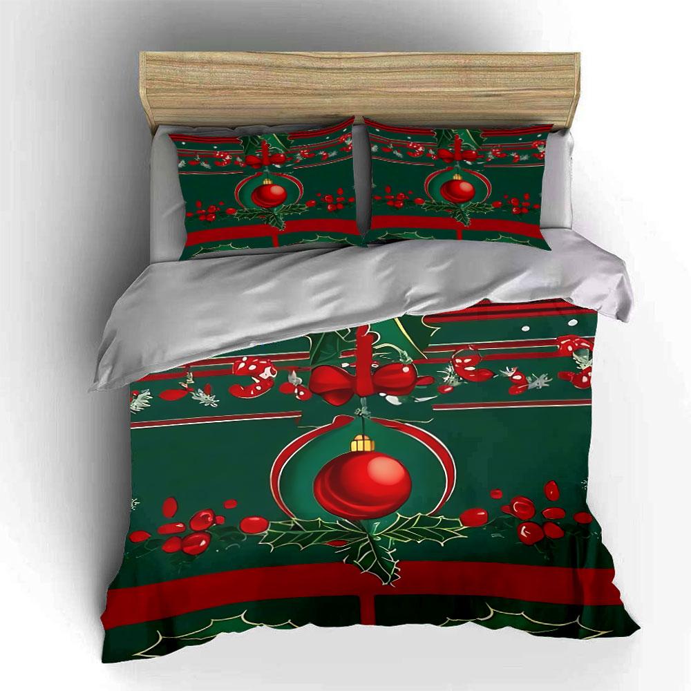 Christmas Ornament Holly Design Bedding Duvet Cover Set Duvet Cover Pillowcases (1*Duvet Cover 2*Pillowcases, Without Duvet Insert)
