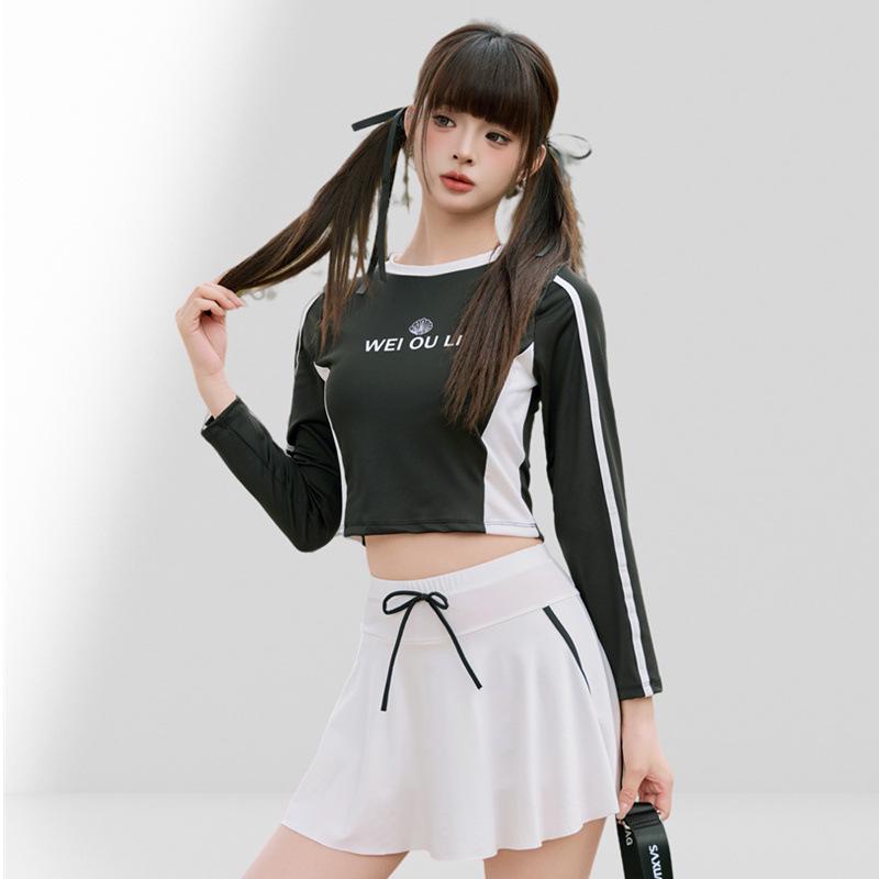 

Женский спортивный купальник-двойка с длинным рукавом - Утягивающий, контроль живота, больших размеров, модный консервативный купальник L чёрный