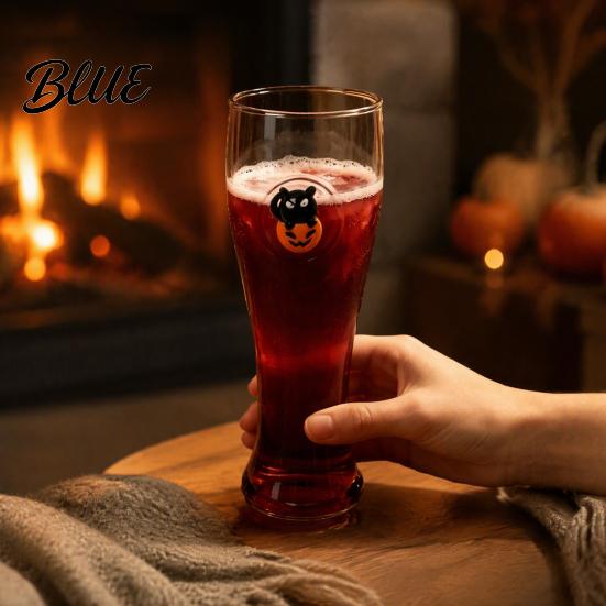 Handheld Slimming Shape Cup 400ML Beer Glass Spooky Pumpkin Ghost Black Cat Halloween Durable Thick Glass Tumbler Cup Holiday Tall Glassware