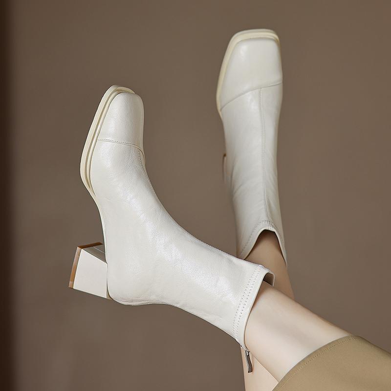 Krazing Pot Scarpe PU autunno inverno moda retrò tacchi spessi taglia 43 design europeo tenere al caldo stivaletti alla caviglia